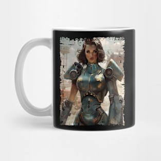 Woman in Power Armor Post Apocalyptic Poster Mug